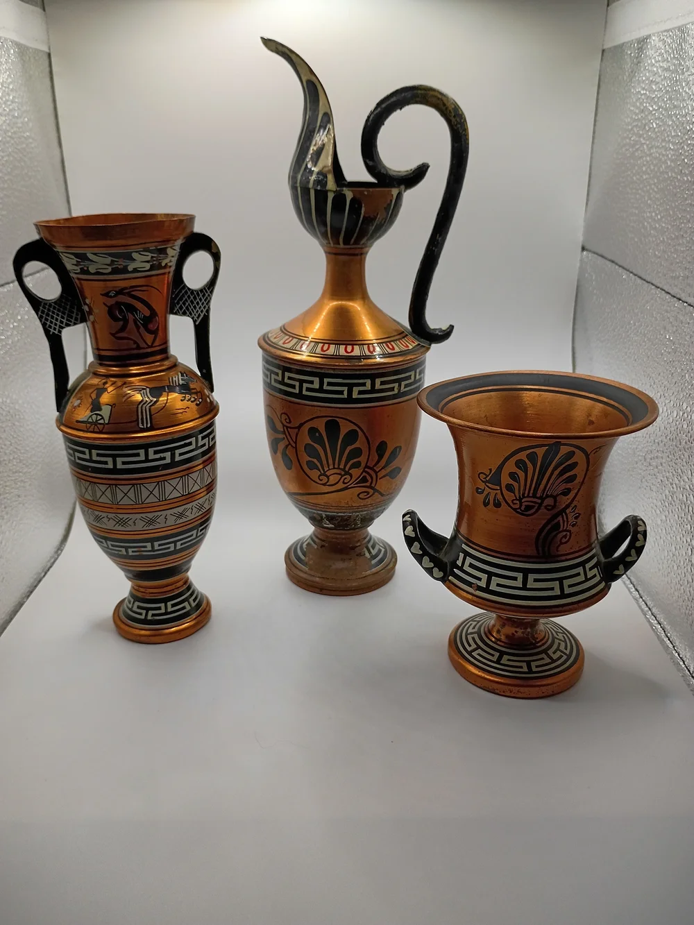 Vintage Hand Painted Greek Copper Vase Set